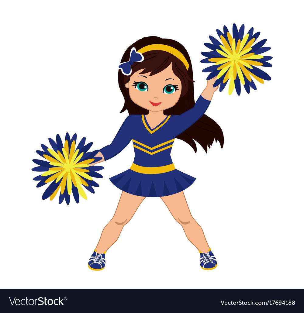 Cheerleader in blue yellow uniform with pom vector puzzle online