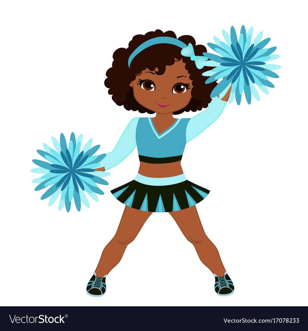 Cheerleader in turquoise uniform with pom poms vec puzzle online