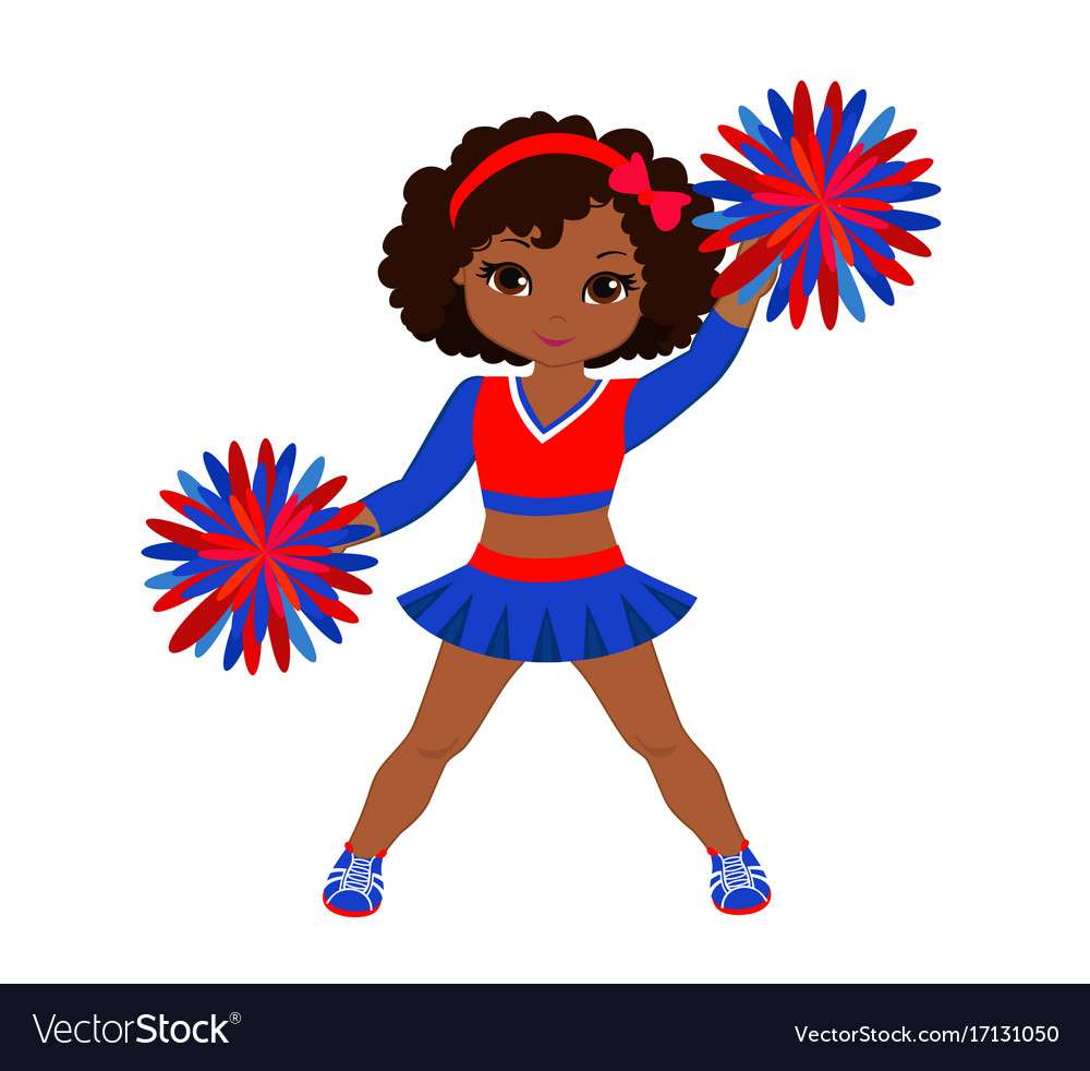 Cheerleader in red blue uniform with pom poms vec puzzle online