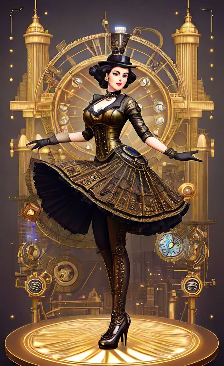 Dziewczyna w stylu art deco w sztuce steampunkowej puzzle online