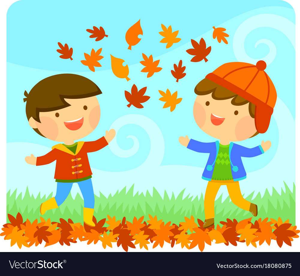 Kids enjoying autumn vector image puzzle online