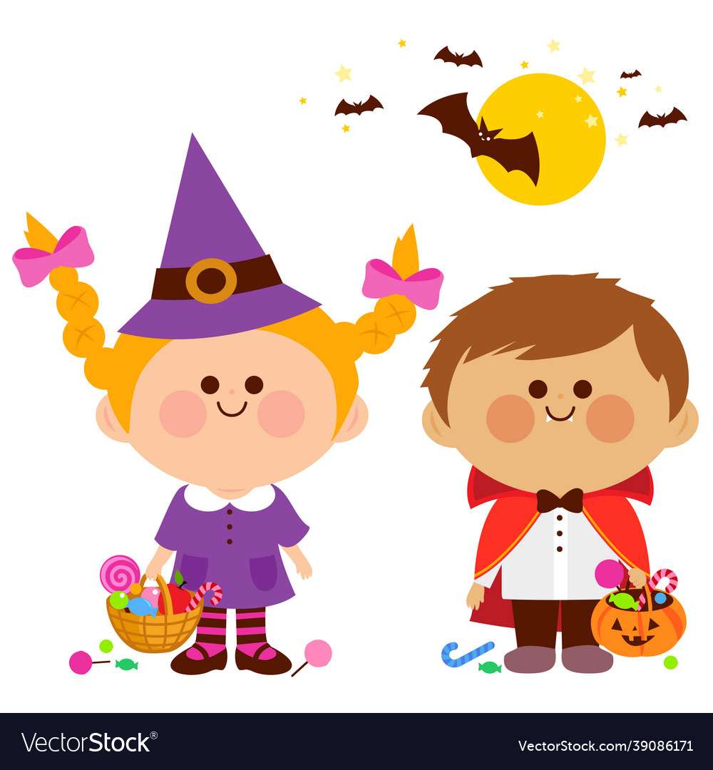 Children in halloween costumes vector image puzzle online