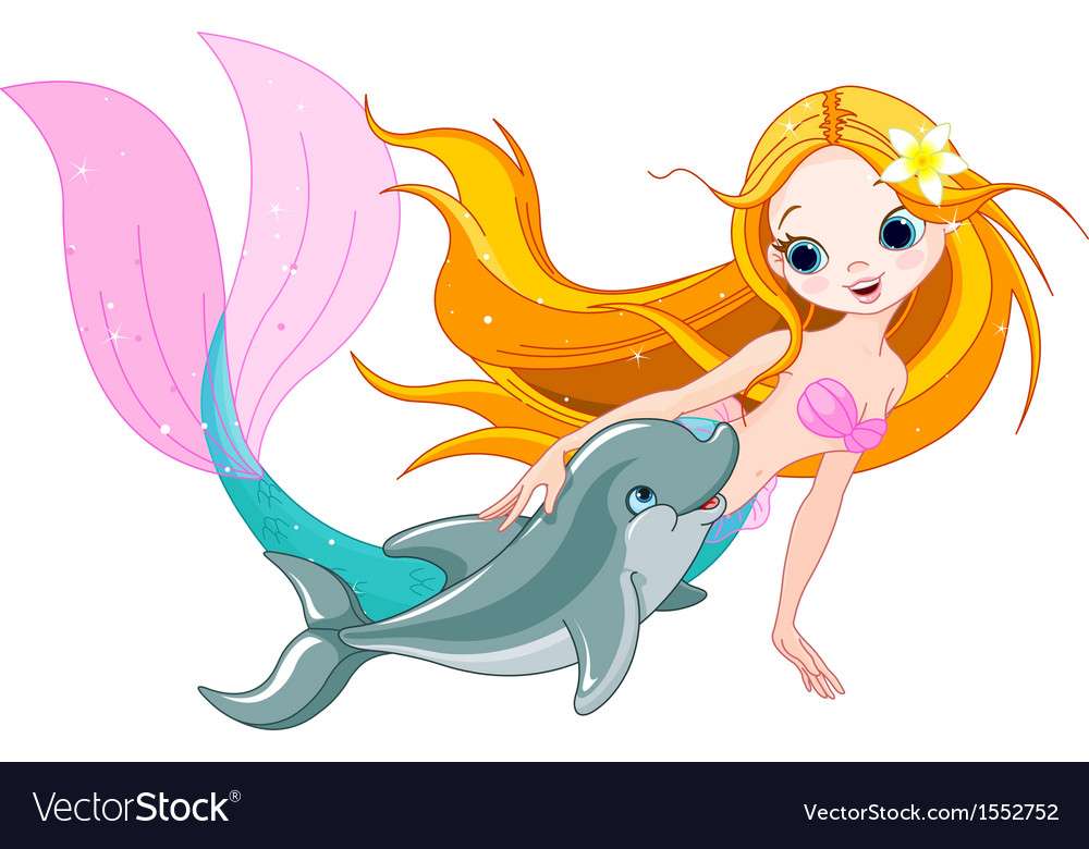 Cute mermaid and dolphin vector image puzzle online