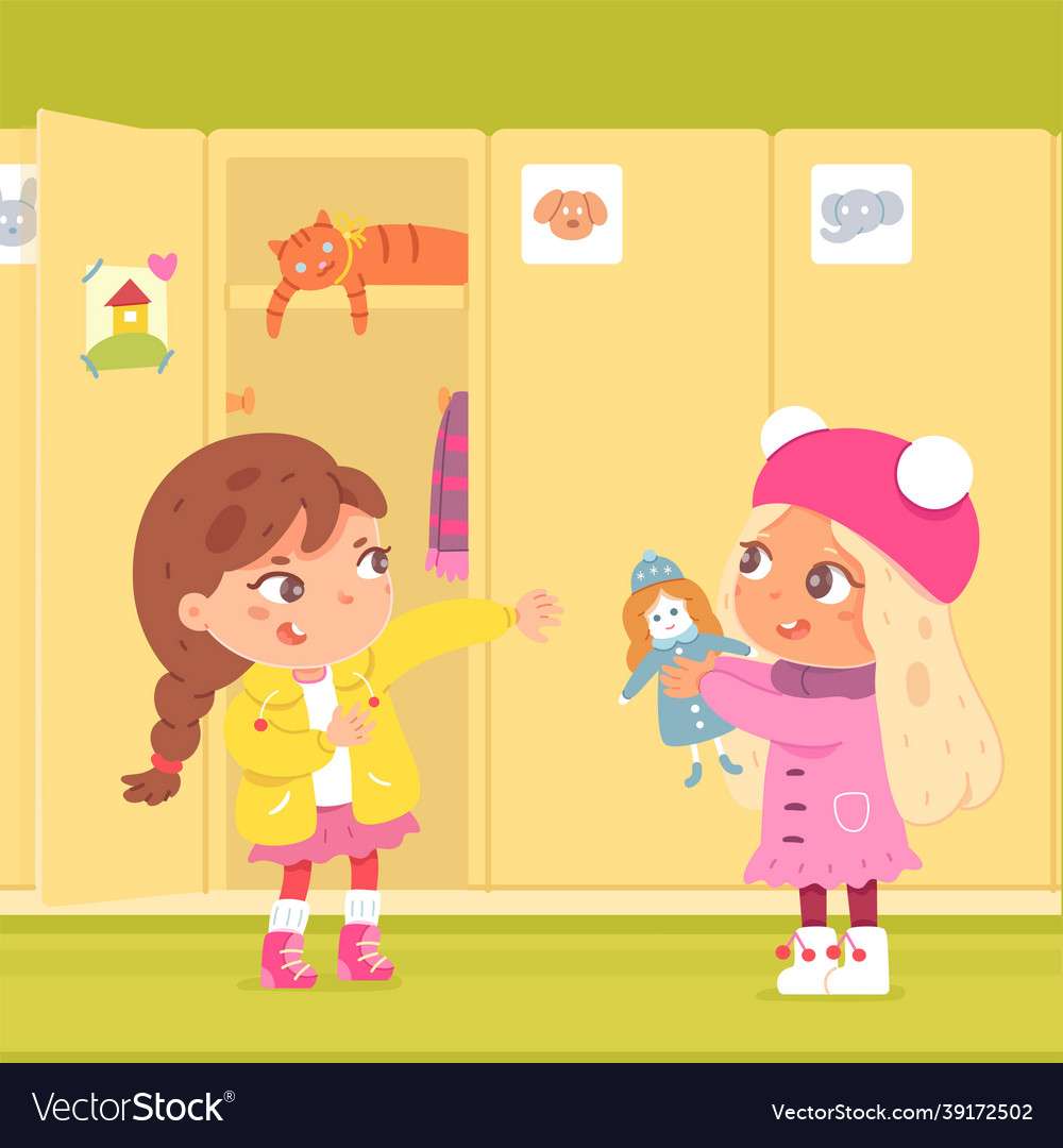 Girls changing clothes at lockers in kindergarten puzzle online