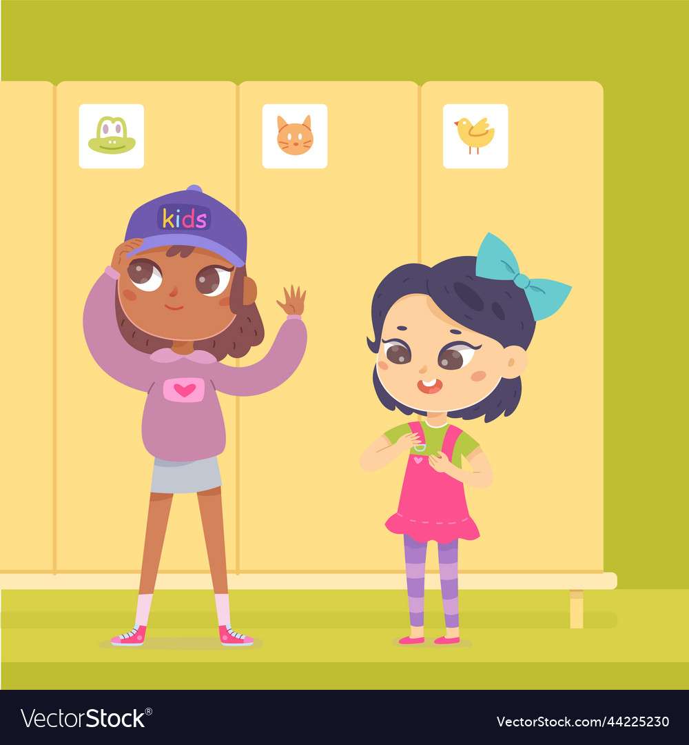 Girls dress up in school locker room interior vect puzzle online