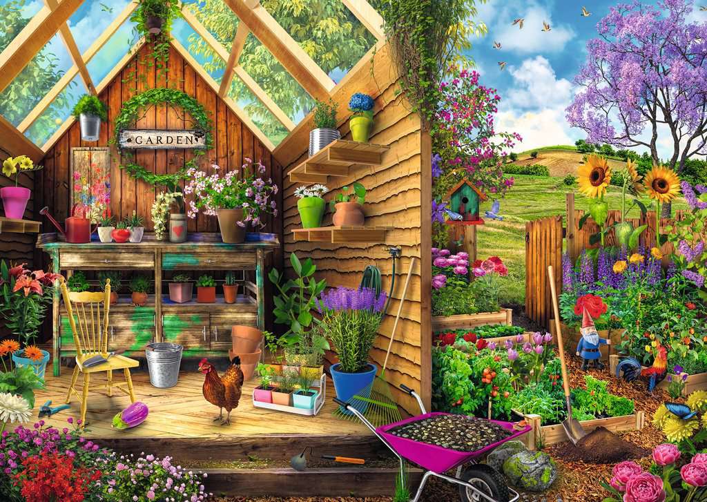 Altanka w ogrodzie z kwiatami puzzle online