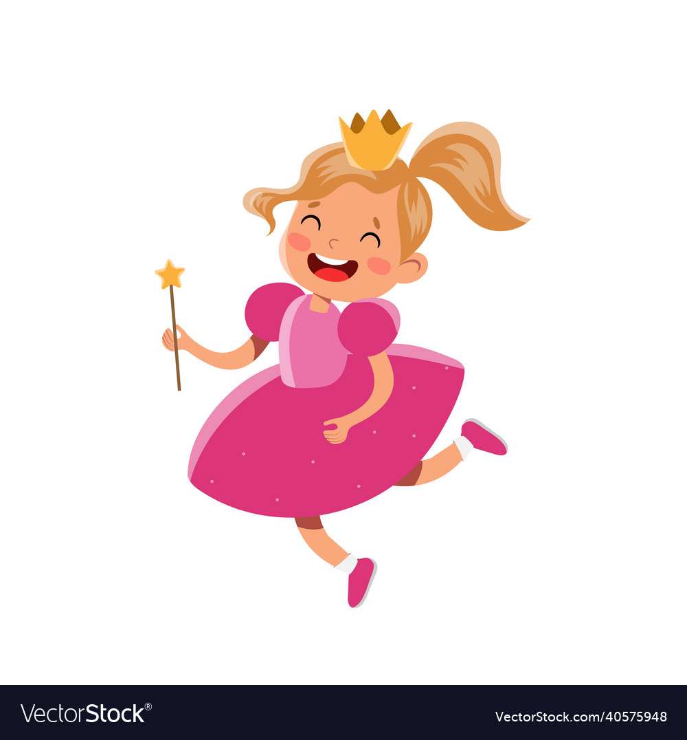Girl pink dress princess costume magic wand vecto puzzle online