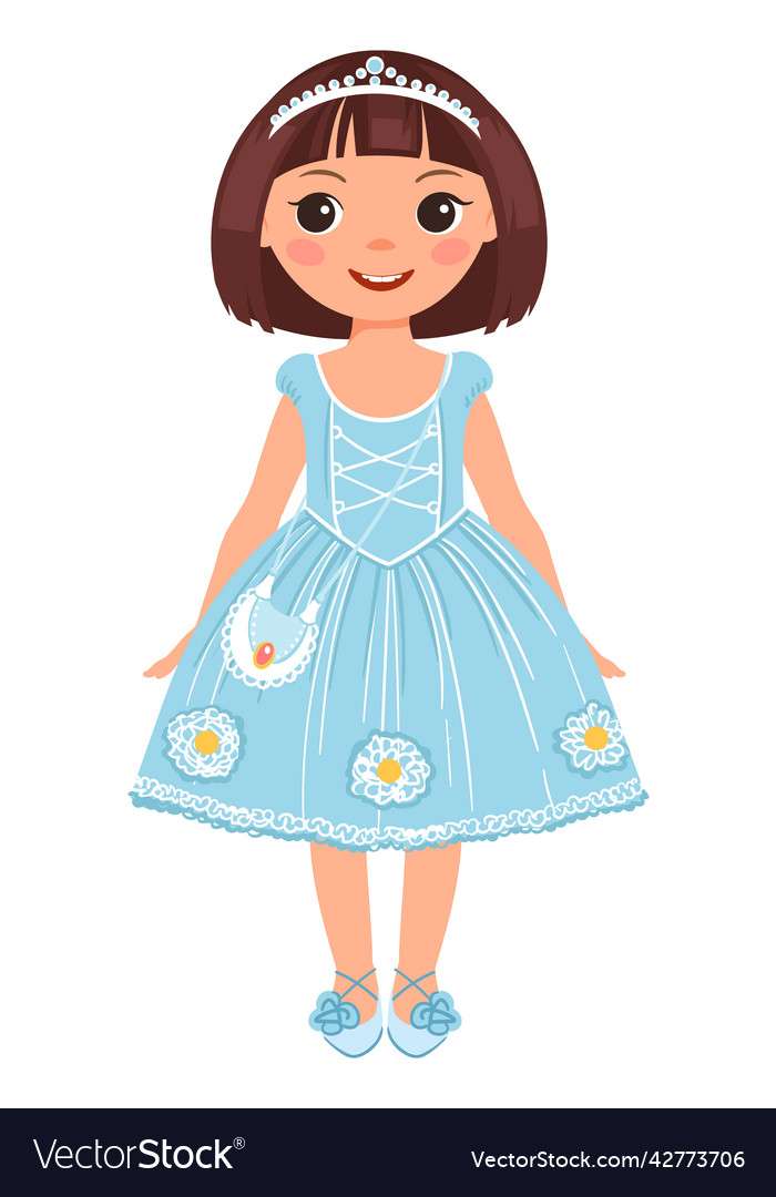 Girl in cute blue summer dress and tiara pretty ve puzzle online