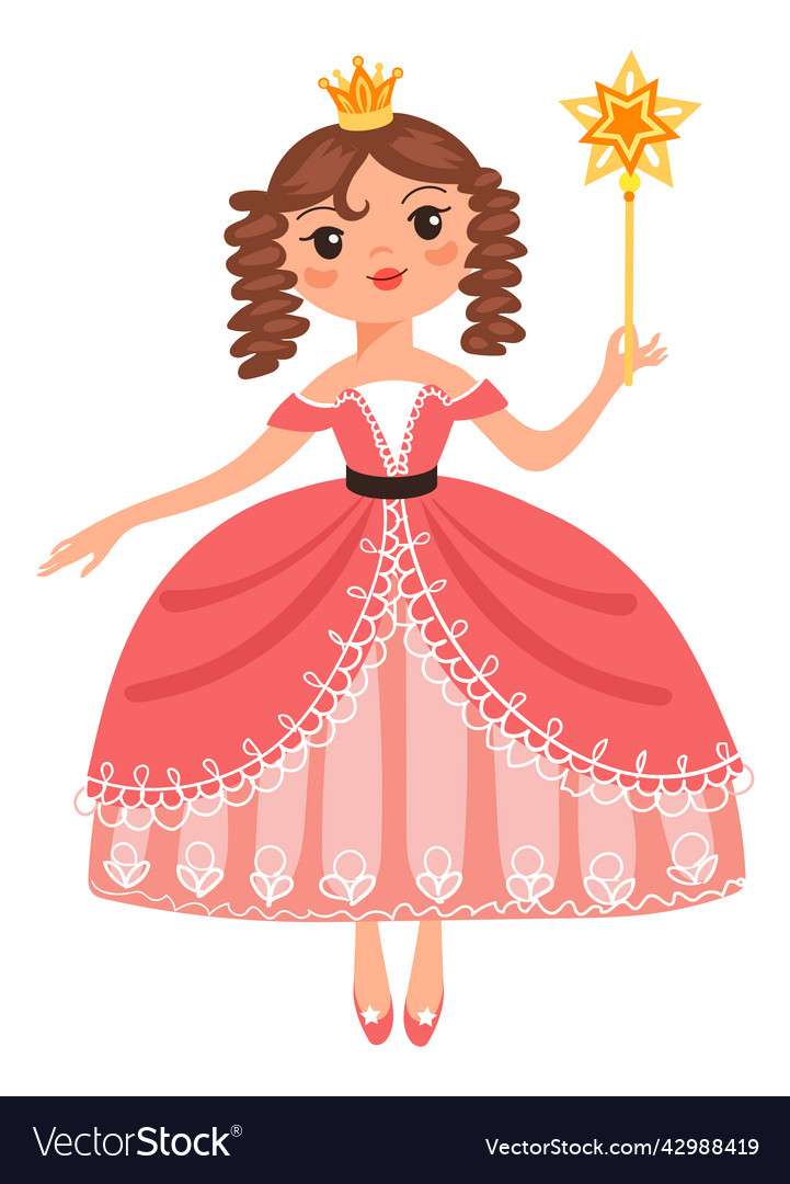 Fairytale girl with magic wand cute little vector puzzle online