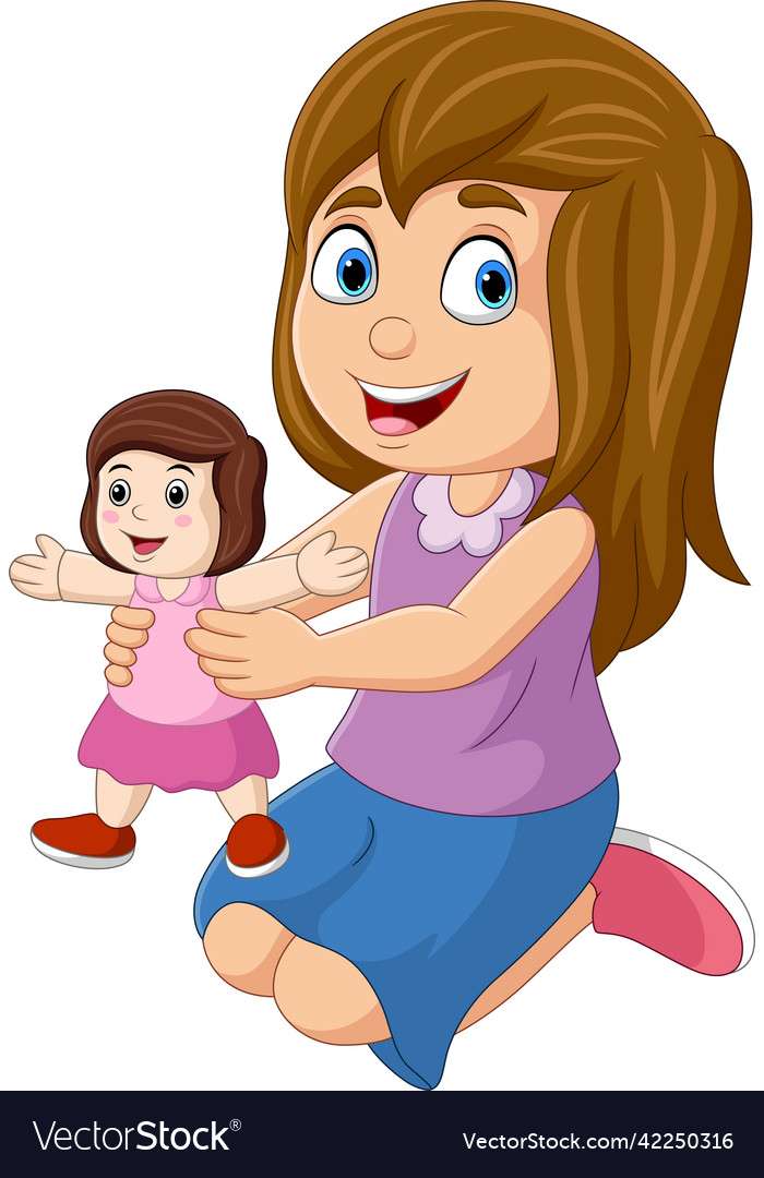 Cartoon little girl holding a doll vector image puzzle online