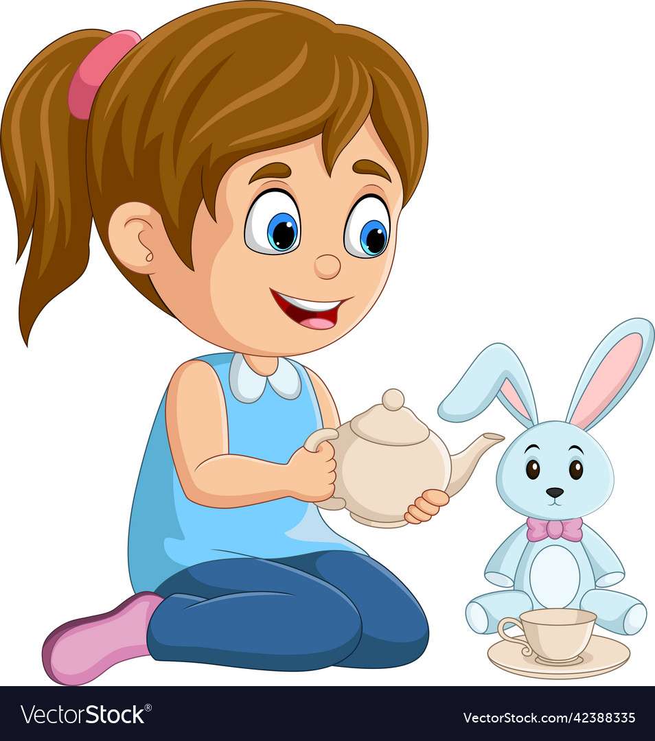 Cartoon little girl playing rabbit doll vector ima puzzle online