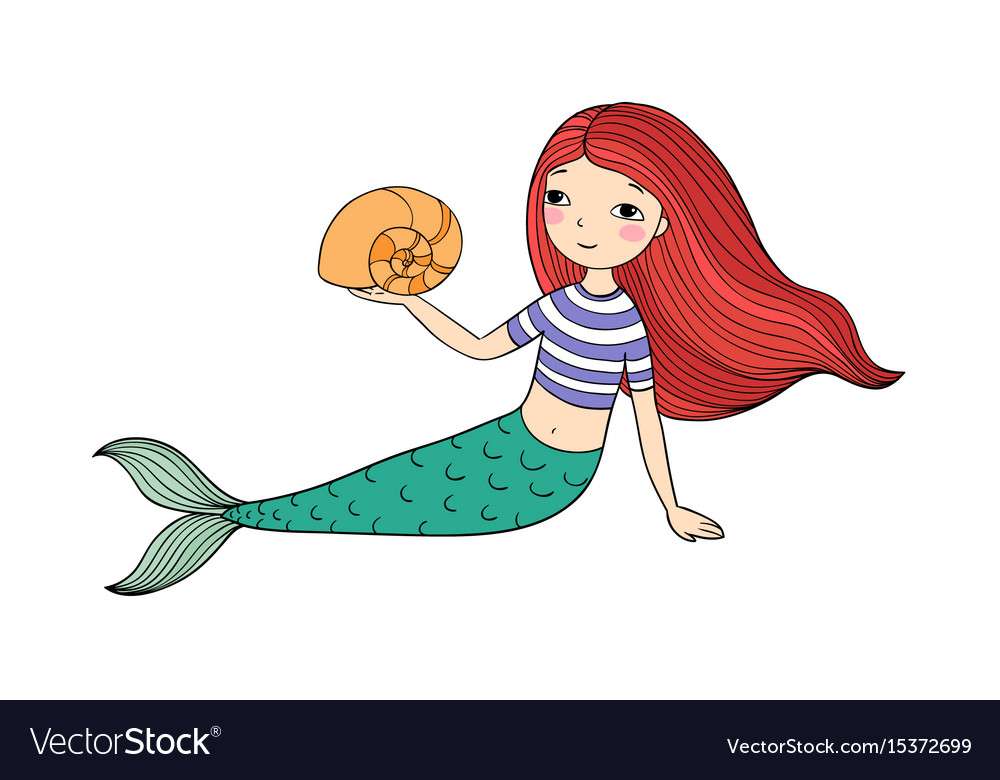 Beautiful little mermaid and shell siren vector im puzzle online