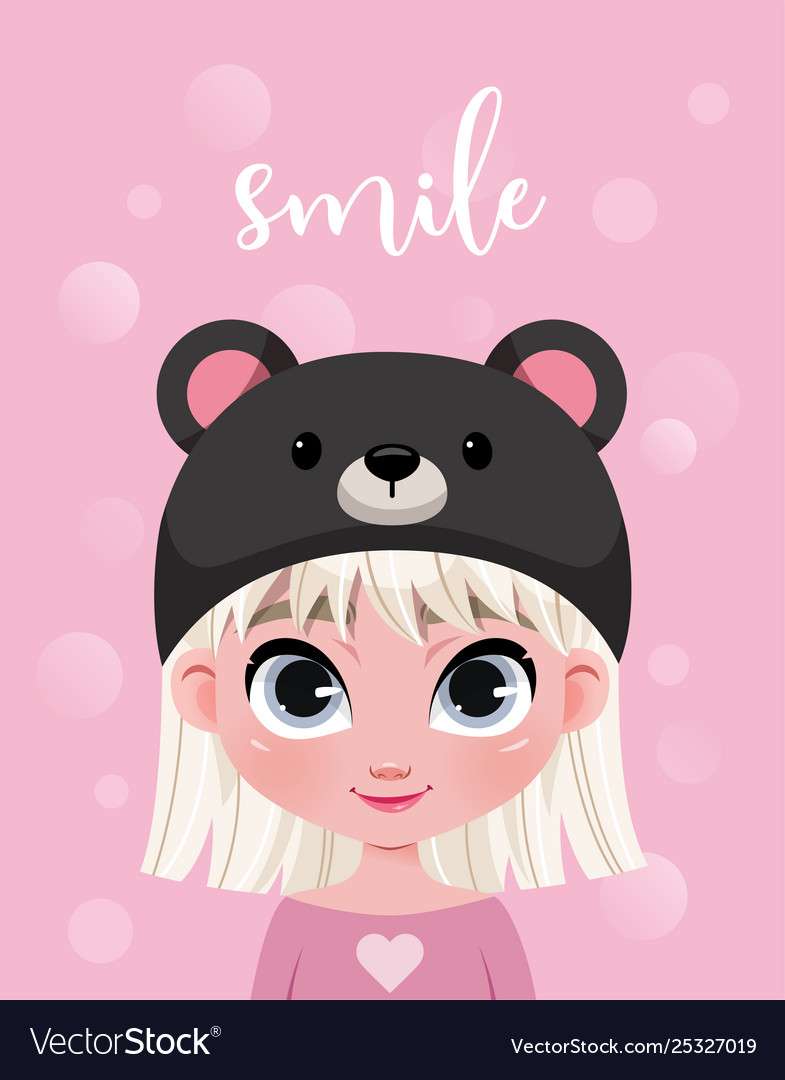 Cute little girl character in hat on pink vector i puzzle online