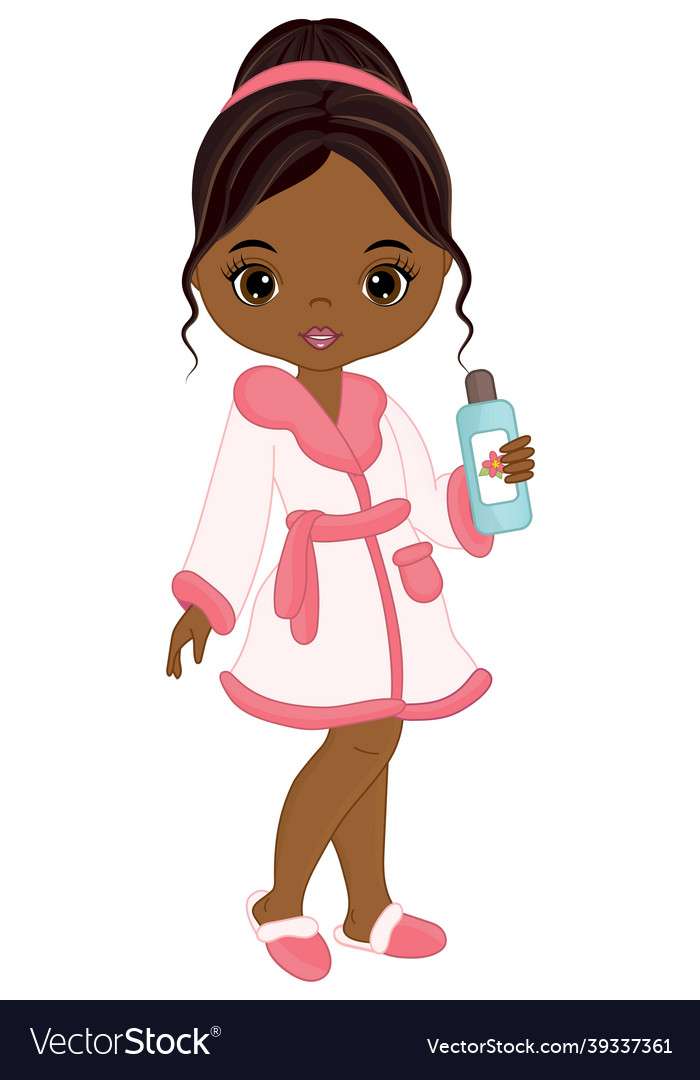 Cute spa african american girl holding shampoo vec puzzle online