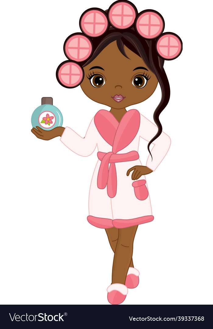 Beautiful cute spa black girl curling the hair vec puzzle online