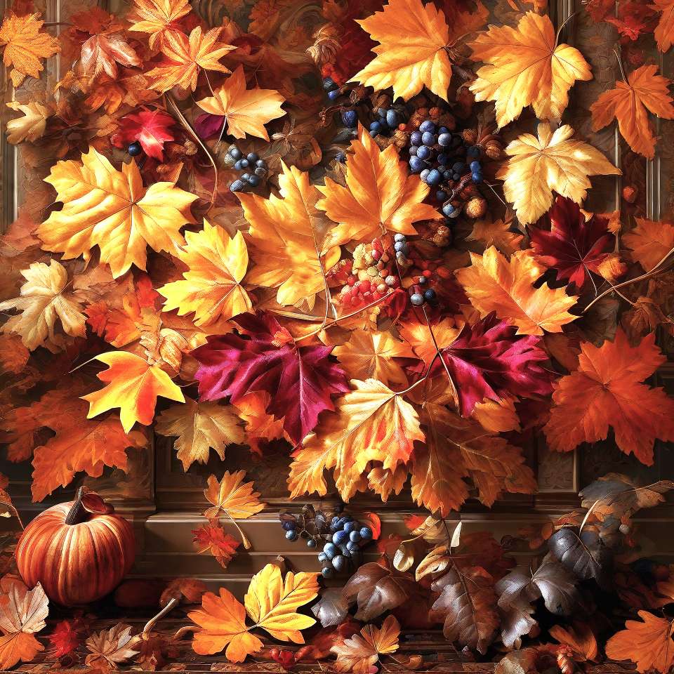 Jesienna kompozycja z liści i owoców puzzle online