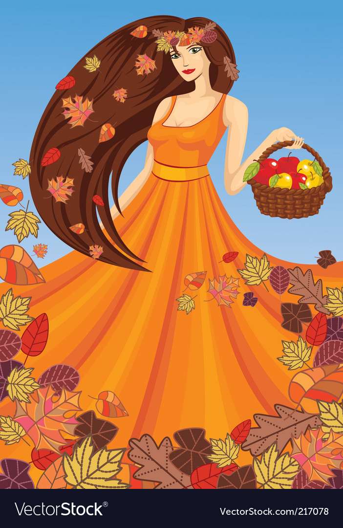 Lady autumn vector image puzzle online