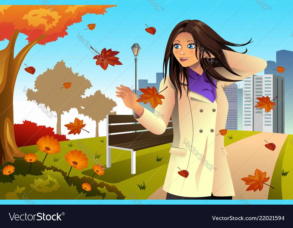Autumn girl walking in the park vector image puzzle online