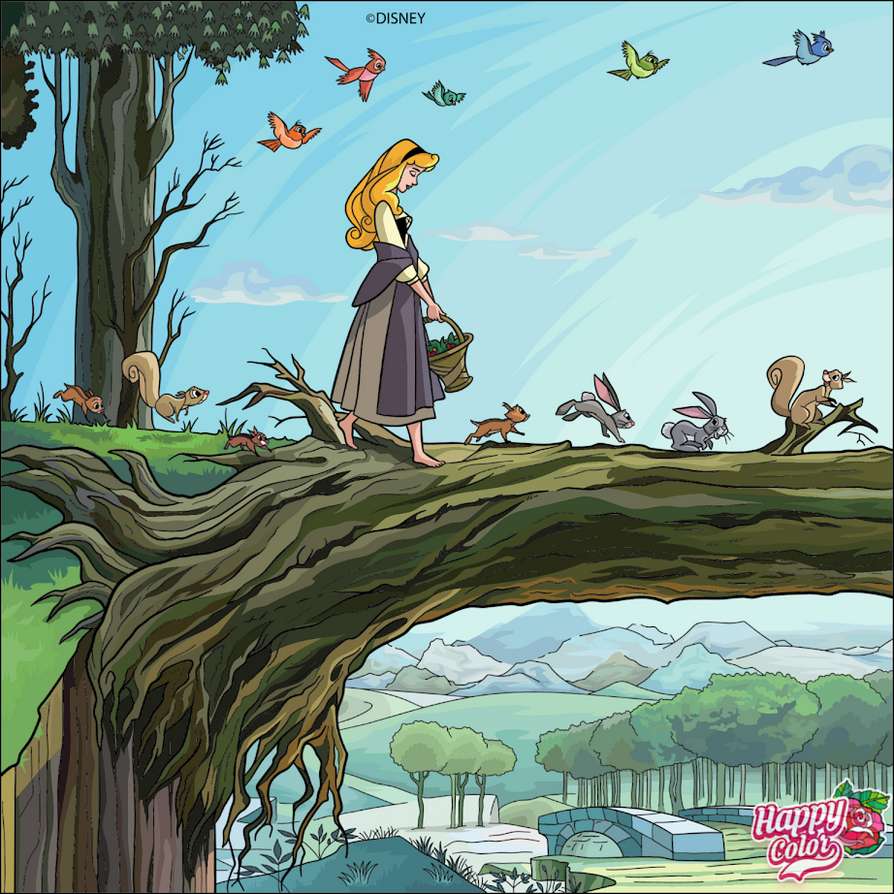 Księżniczka Aurora spacerująca po lesie puzzle online