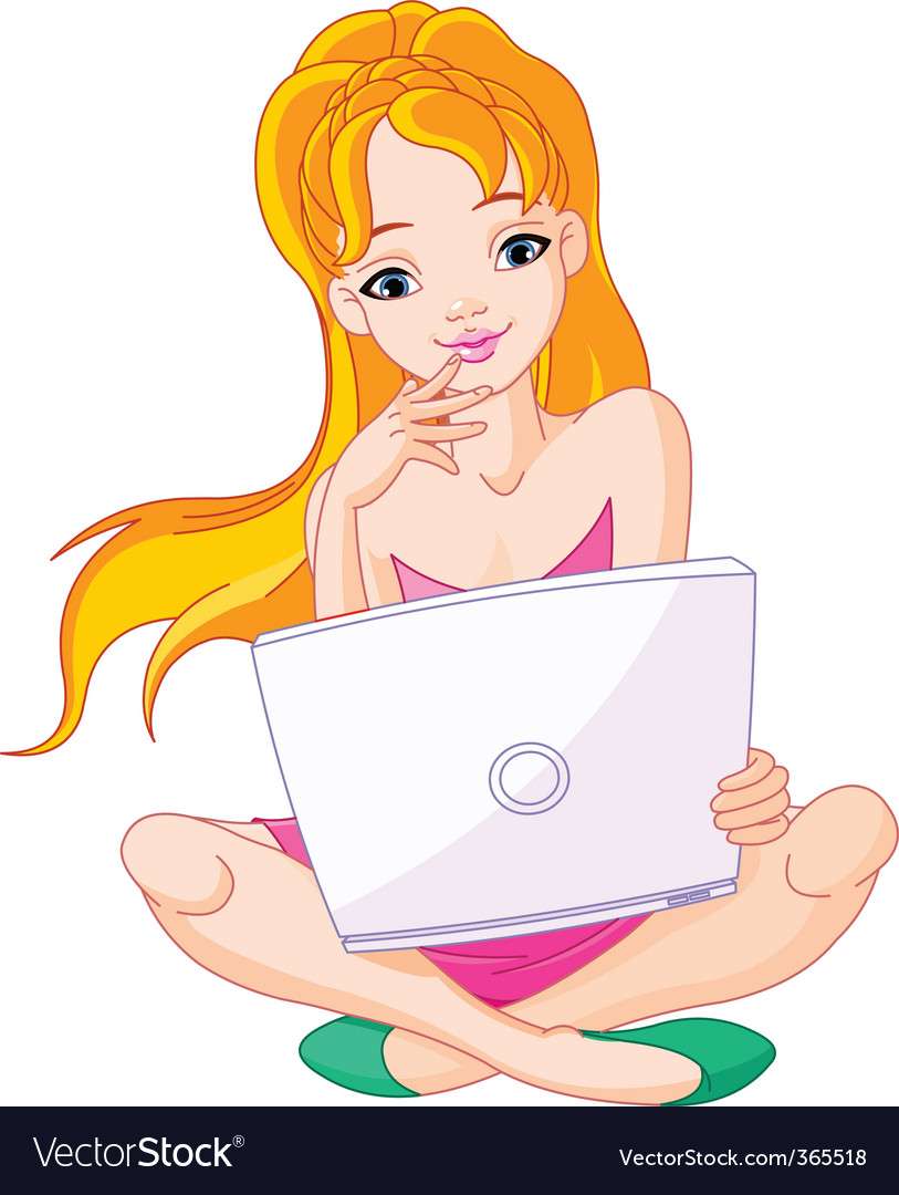 Young woman with laptop vector image puzzle online