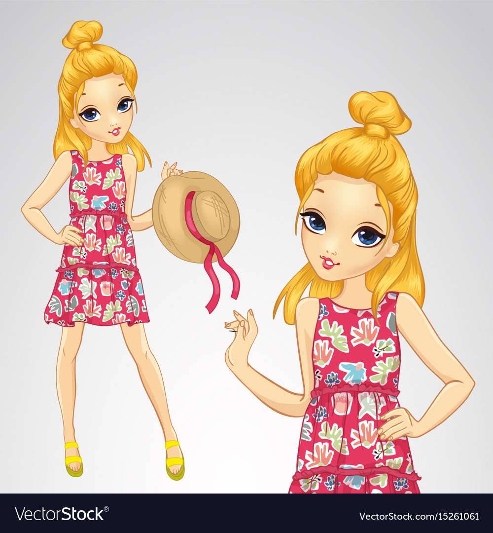 Blonde girl holds straw hat vector image puzzle online