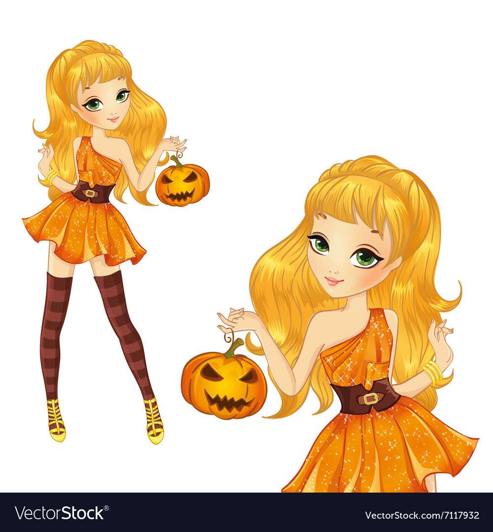 Blonde witch with pumpkin vector image puzzle online