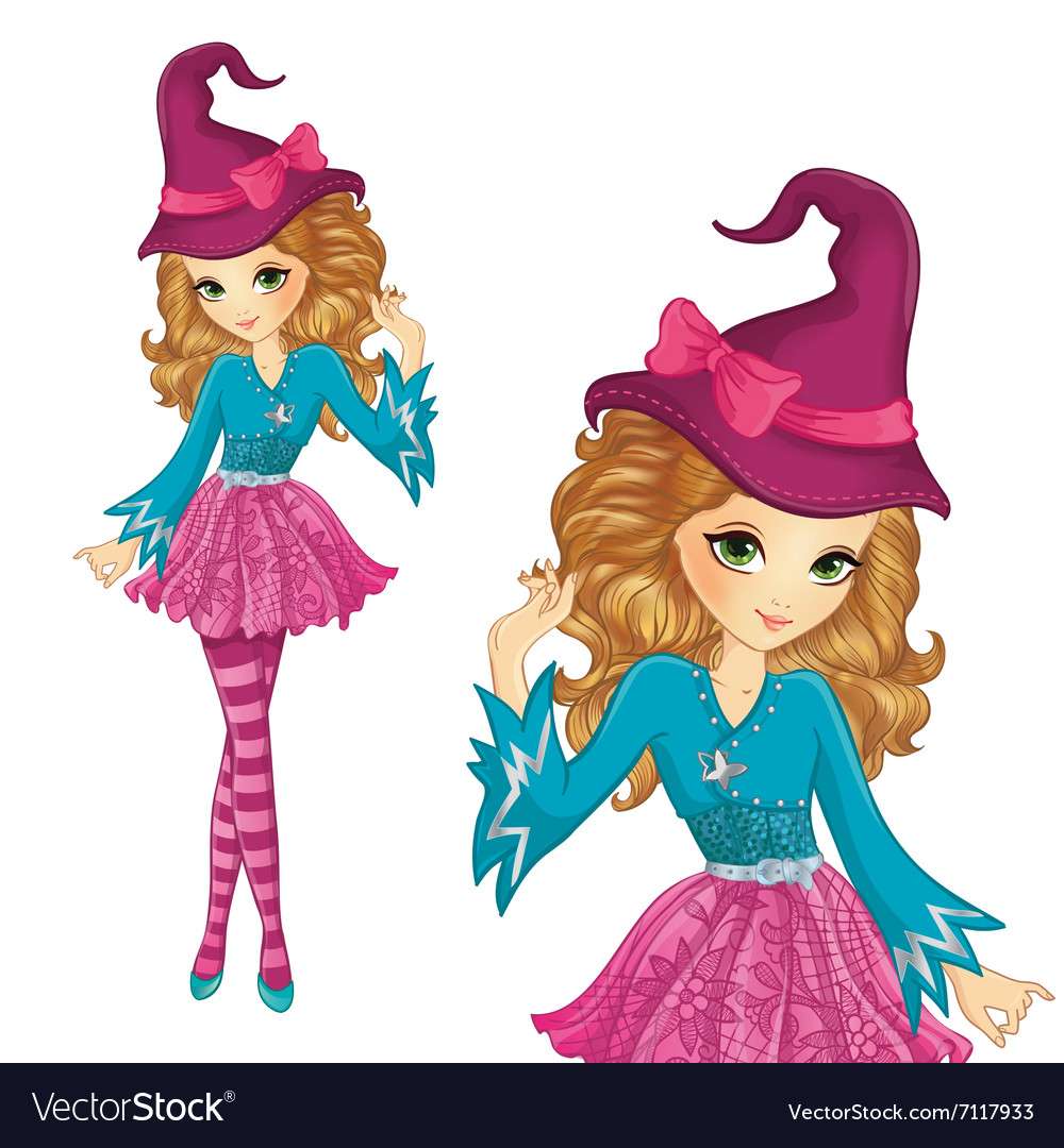 Witch wearing pink hat with bow vector image puzzle online