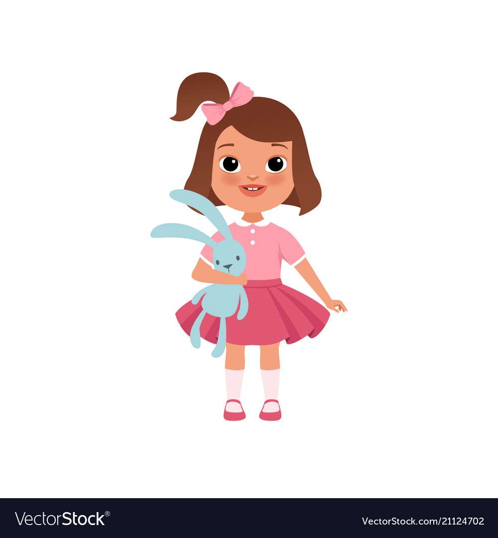 Cute litlle girl with toy bunny stage of growing v puzzle online