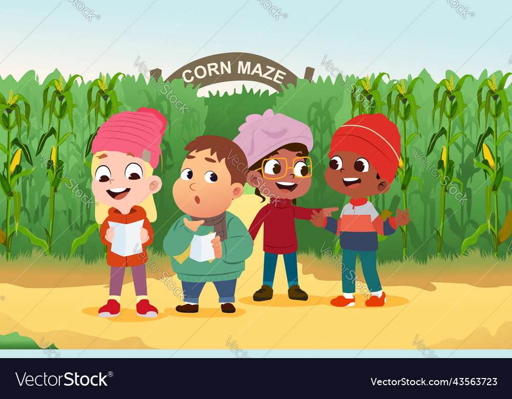 Children reading map in a corn maze during fall ve puzzle online