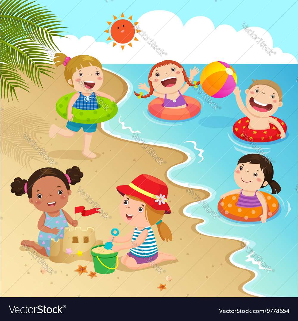 Group of kids having fun on the beach vector image puzzle online