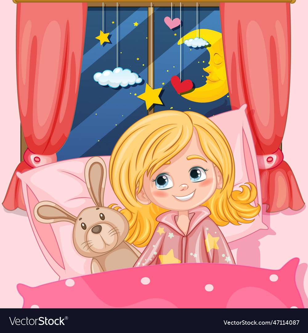 Girl at bedtime with bunny doll vector image puzzle online