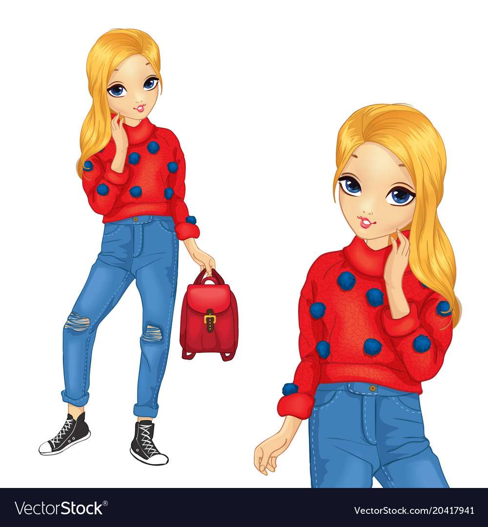 Girl in red sweater with blue pompoms vector image puzzle online