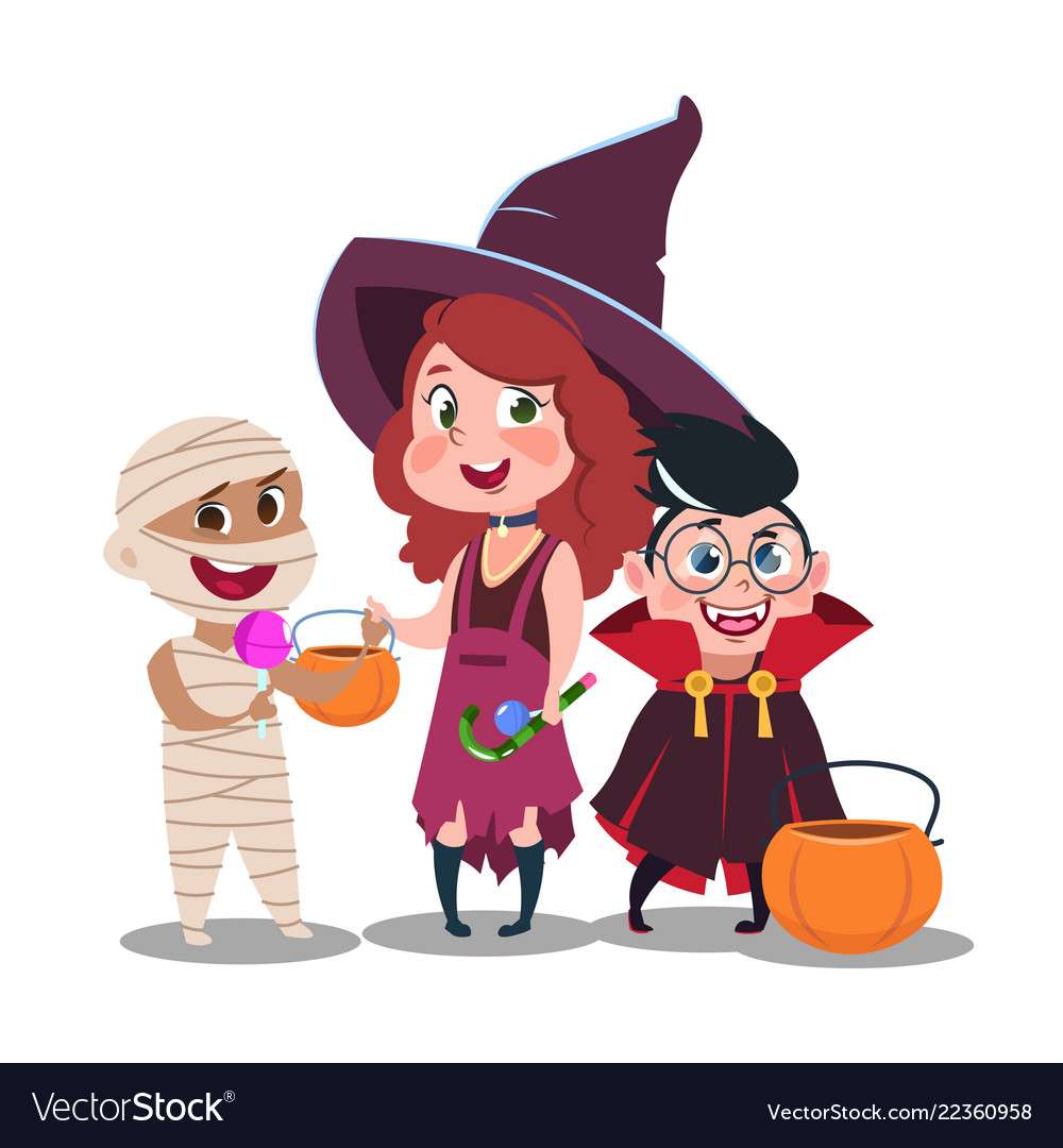 Halloween trick or treat kids in festive costumes puzzle online