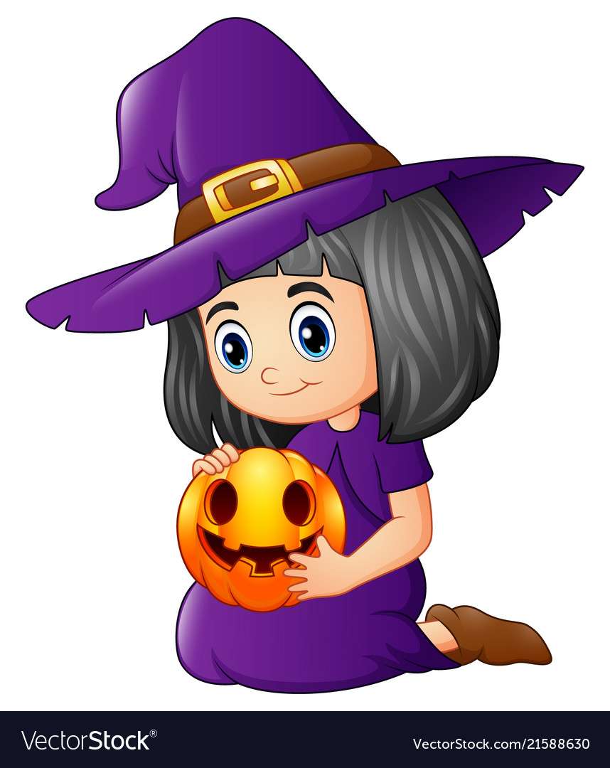 Cartoon little witch holding a pumpkin vector imag puzzle online