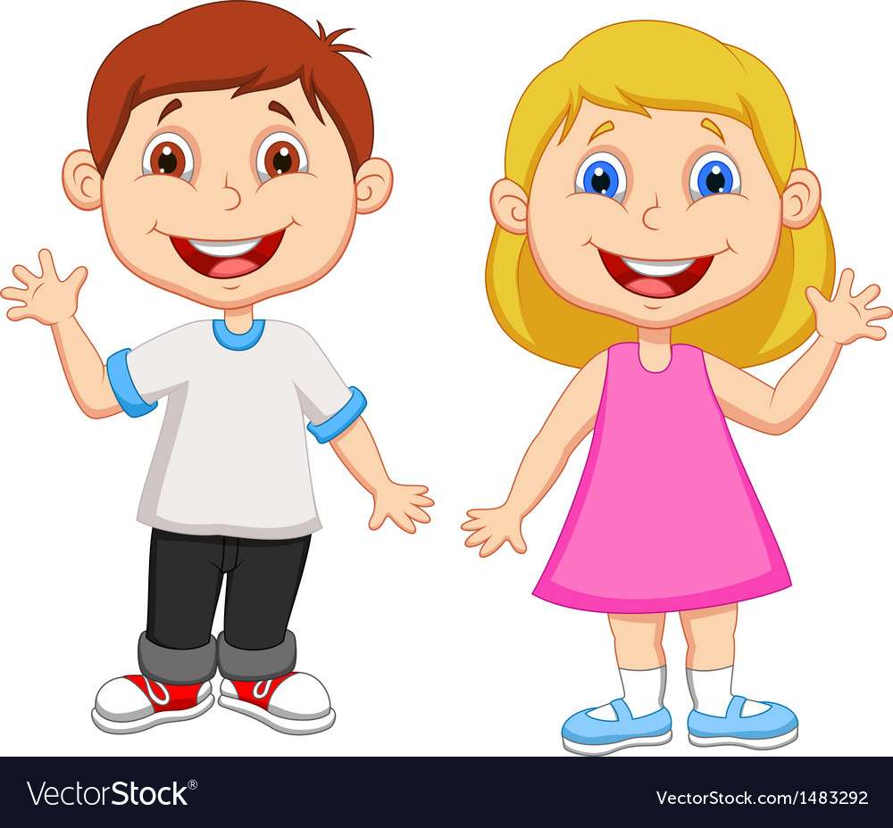 Cartoon boy and girl waving hand vector image puzzle online