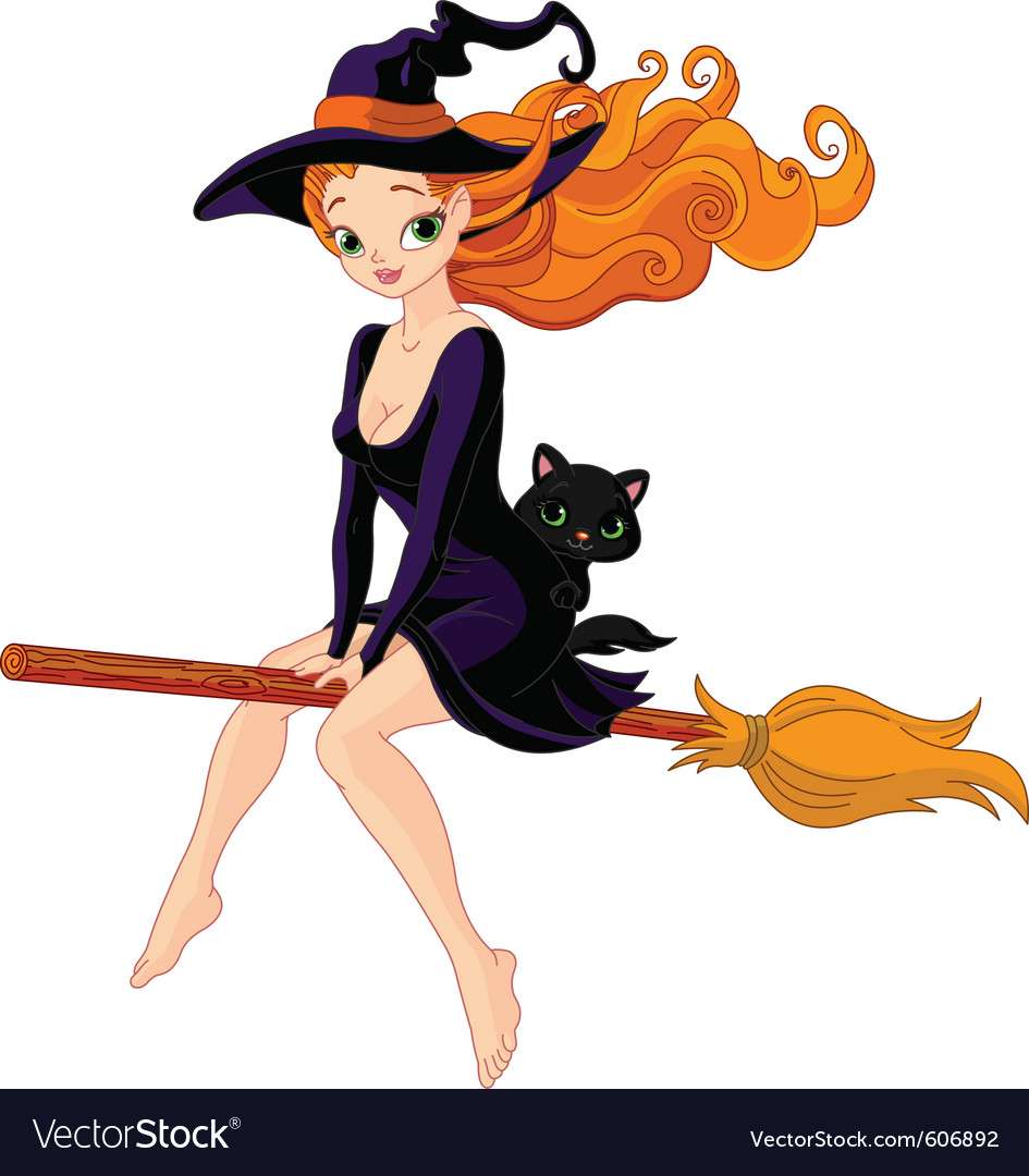 Witch riding broom vector image puzzle online