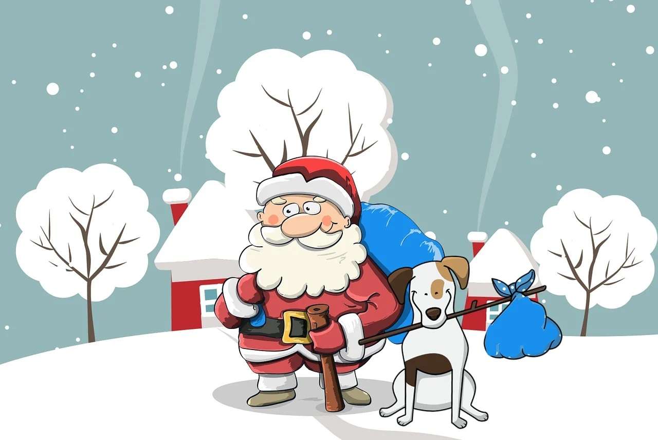 Święty Mikołaj z psem puzzle online