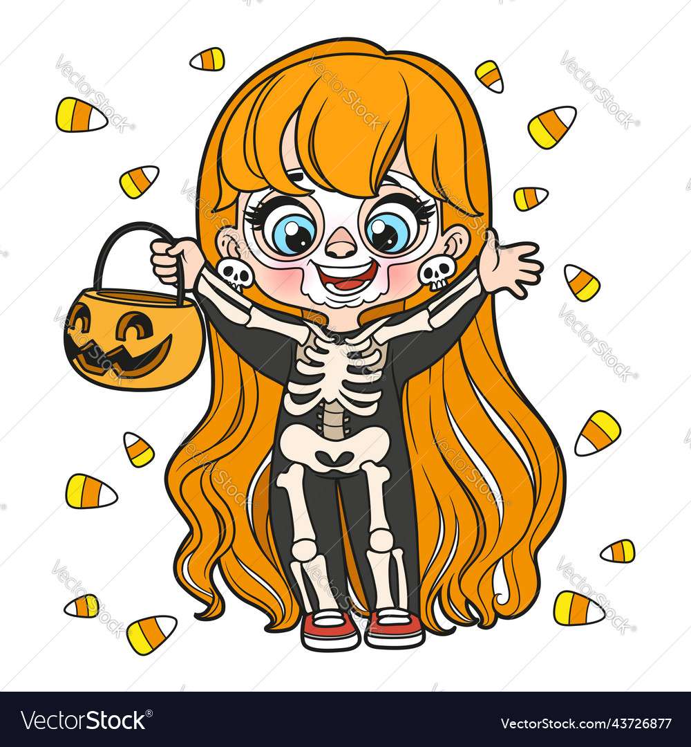 Cute cartoon long haired girl in a halloween vecto puzzle online