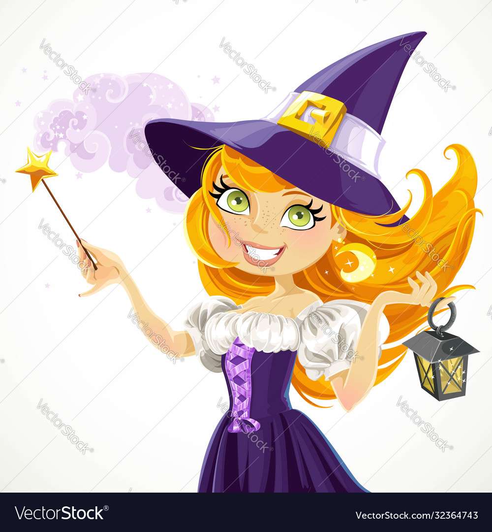 Cute young witch with magic wand and flashlight ve puzzle online
