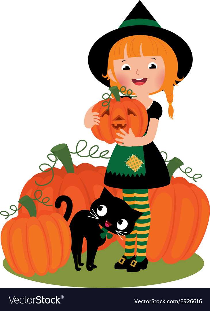 Halloween witch with pumpkins vector image puzzle online