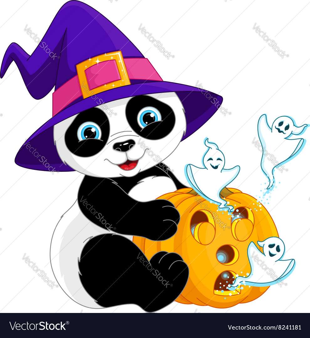 Panda with pumpkin for halloween vector image puzzle online