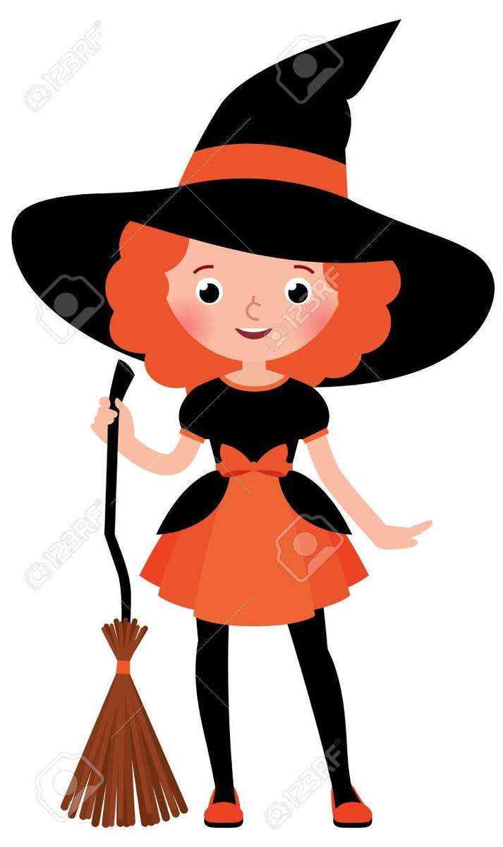Little Red Haired Girl With A Broom In Halloween W puzzle online