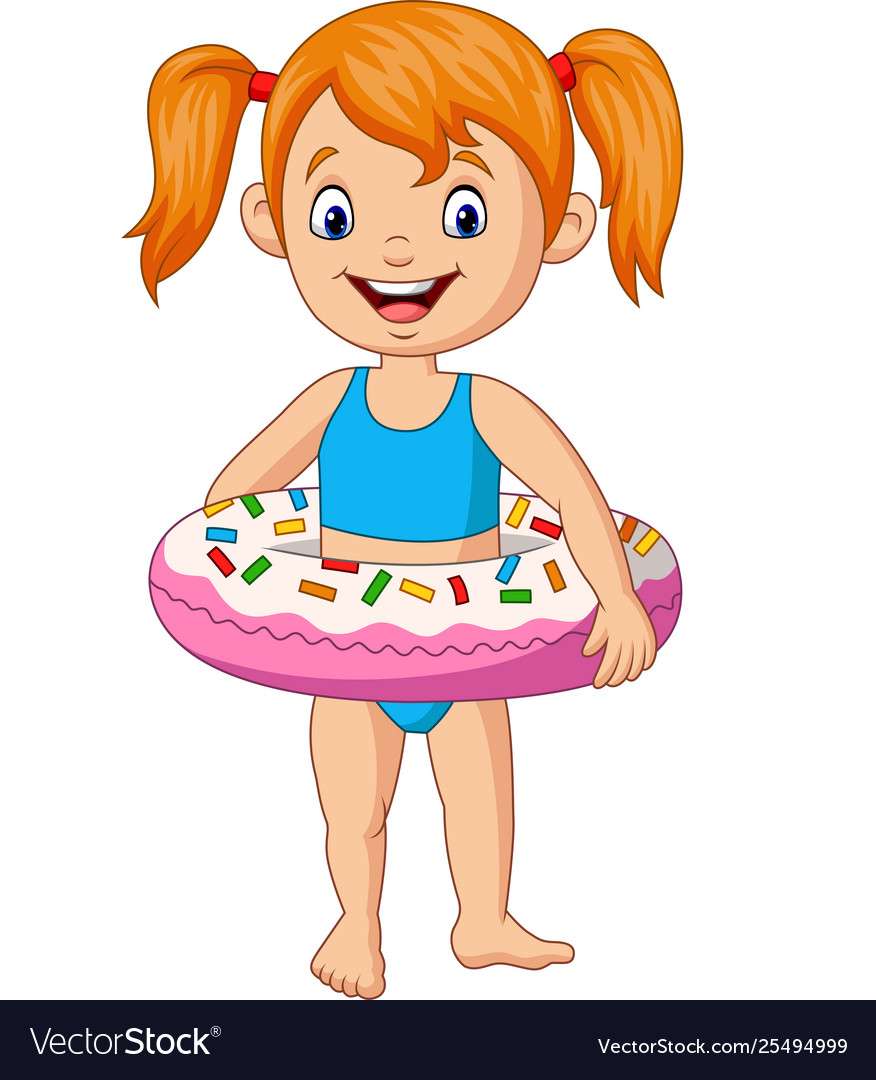 Cartoon little girl with inflatable ring vector im puzzle online