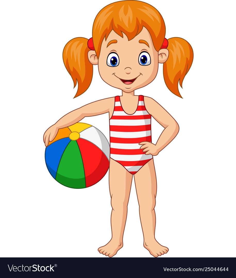 Cartoon happy girl holding a beach ball vector ima puzzle online
