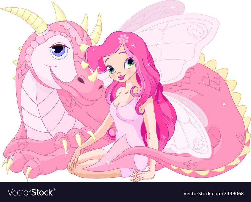 Beautiful magic dragon and fairy vector image puzzle online