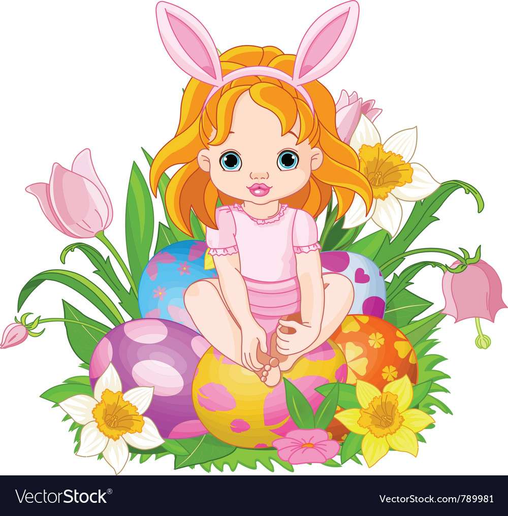 Baby girl sitting on easter eggs vector image puzzle online