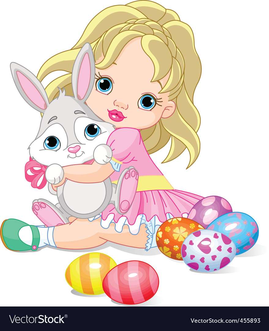 Little girl and easter bunny vector image puzzle online