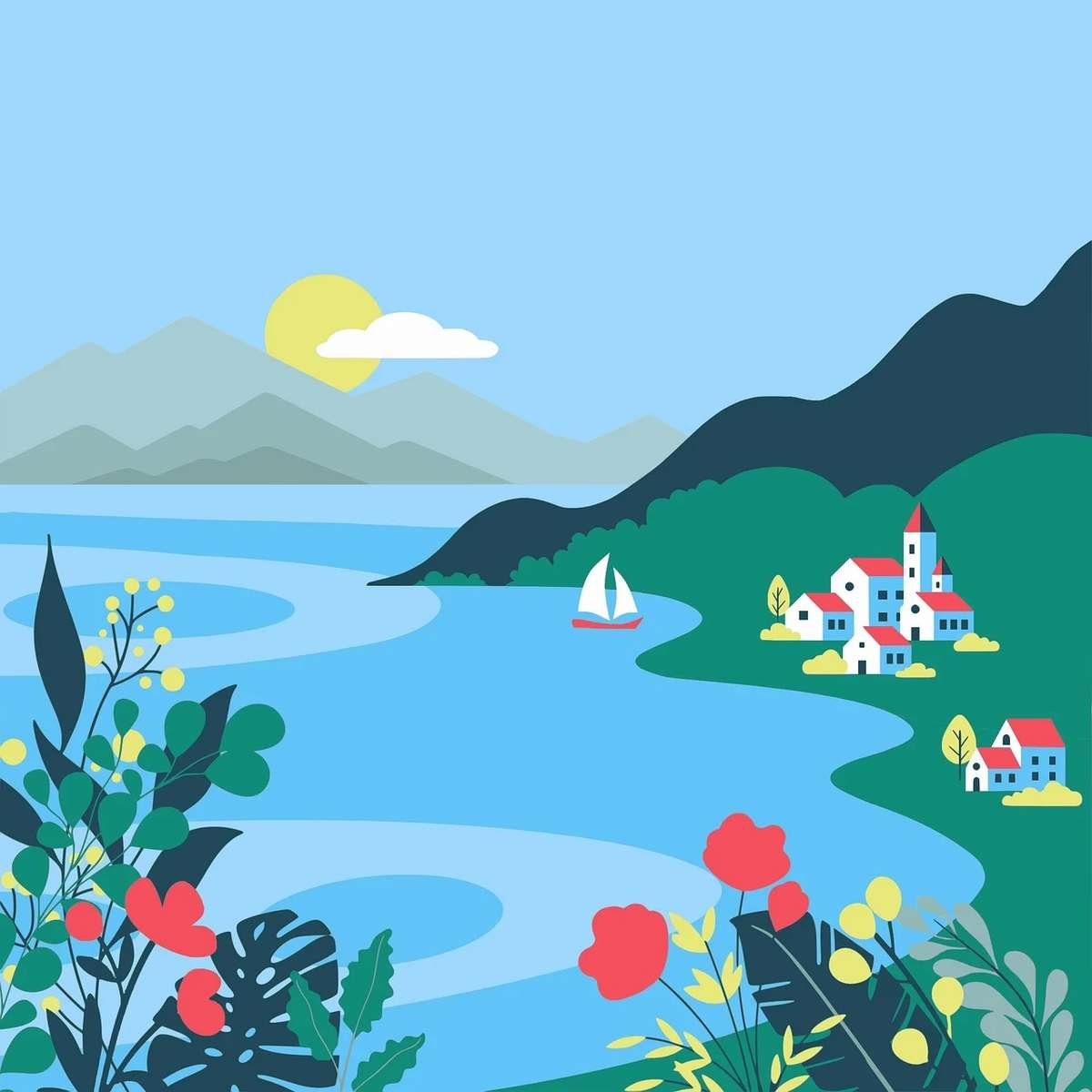 Piekny krajobraz wsi puzzle online
