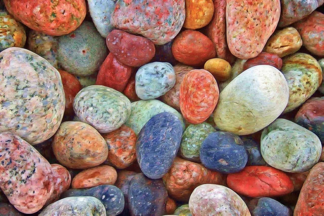 Kolorowe kamienie na ziemi puzzle online