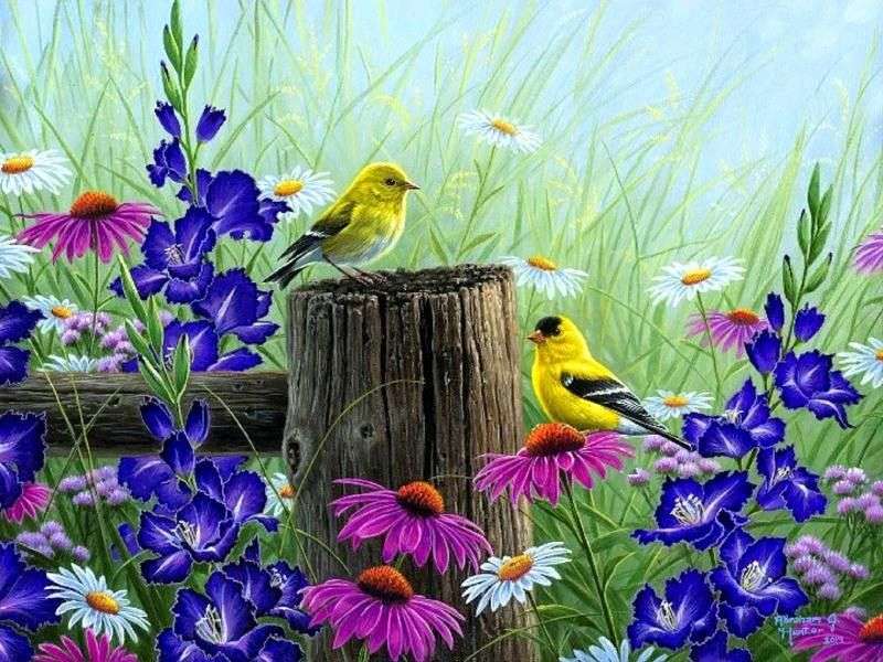 Ptaszki wśród kwiatów puzzle online